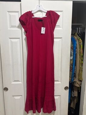 Hatch Fuchsia Knit Maxi Dress with Ruffled Sleeves